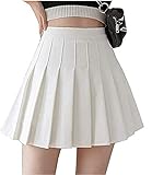 Damen Mädchen Basic Mini Karo Rock Schirmförmig Skater Skirt mit Short Kurze Hohe Taille gefaltete Skater Tennis Schule Rock (z9, M)