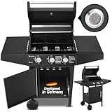 Juskys BBQ Gasgrill Louisiana 3 Brenner 8,1 kW - Gas Grillwagen inkl. Grillrost, Deckel - Grill mit Thermometer, Warmhalterost, Seitenablagen &