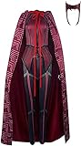Damen Wanda Maximoff Kostüm Scarlet Witch Kostüm Rot Umhang Tops Hose mit Kopfschmuck Anzug Super Hero Outfits Halloween Cosplay (M, Full Set)