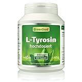 Greenfood L-Tyrosin, 450 mg, hochdosiert, 120 Kapseln, vegan – OHNE Zusätze. Ohne Gentechnik.