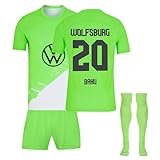 Generisch VFL Wolfsburg Trikot 23/24, Wolfsburg Hause Fußball Trikots Shorts Socken Set für Kinder und Erwachsene, Fussball Jersey Trainingsanzug Junge Herren