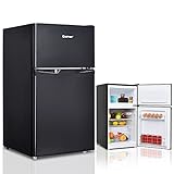 COSTWAY 85L Kühlschrank mit Gefrierfach Kühl-Gefrier-Kombination Standkühlschrank Gefrierschrank Schwarz mini Kühlschrank