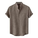 Herren Kurzarm T-Shirt Revers Klassisches Hemd Button Down Einfarbig Loose Fit Hemden Sommer Leicht Atmungsaktiv Freizeitbluse Tops mit Tasche