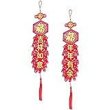 1 Paar Chinesisches Frühling Festival Knoten Fu Hängen Dekor Couplet Lucky Orientalische Anhänger Ornamente Neujahr Dekorationen (Farbe: rot Größe gaoqiong