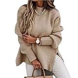 Bartira Pullover für Frauen UK, Damen Chunky Rollkragenpullover Elegant Casual Langarm Strickpullover Pullover Tops für Damen, A-Kaki, XL