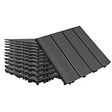 YRHome 22 Stück WPC Terrassenfliesen WPC Fliesen 30x30 cm Holzoptik Klickfliesen 2m² Balkonfliesen Klicksystem Terrassendielen Klickfliese Kunststoff Bodenfliese mit Drainage Anthrazit (Typ B)