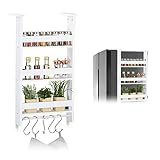 Relaxdays Hängeregal für Kühlschrank, Aufbewahrung von Gewürzen, mit Küchenreling & 5 Haken, MDF, HBT: 74x42x20 cm, weiß, 1 Stück