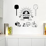 Vinyl-Wandtattoo Pizza Italienisches Restaurant Kochen Küche Wandaufkleber Abnehmbare Wandbilder Tapete A5 Rosa 43x42cm