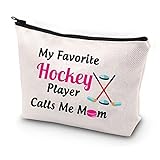 Hockey Mom Gifts My Favorite Hockey Player Call Me Mom Make-up-Tasche Eishockey Mutter Geschenk Hockey Mädchen Mutter Make-up Kosmetiktasche Feldhockey Geschenke, beige, Kosmetikkoffer