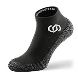 Skinners | Unisex Minimalistische Barfußschuhe für Damen & Herren | Minimalist Barefoot Socks/Shoes for Men & Women | Schwarz weißes Logo, M