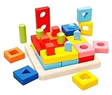 LPQSY Mädchen Junge Geschenke Blöcke Kinder Holz Bausteine Stehender Volumen Holz Puzzle Baby kognitive Geometrie Farbe Form Passende Baustein Spielzeug (Farbe : Wood, Size : One Size)
