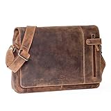 ALMADIH Leder Umhängetasche DYLAN Premium Rindsleder - Ledertasche mit Laptop Fach 15 Zoll Aktentasche Messenger Unitasche Schultertasche Freizeittasche Tragetasche braun (DYLAN vintage)