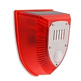 DINOWIN Solar Alarm Licht, Wasserfest PIR Bewegungsmelder Alarm 129dB laut Sicherheit Alarmanlage Mit Schussgeräuschen und Hundegebell-Soundeffekten (Rot)