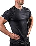 Satire Gym® - Fitness Slim Fit T-Shirt Herren/Funktionelles & schnell trocknendes Sportshirt Herren Kurzarm – Herren Fitness Shirt als Bodybuilding Shirt & Workout Gym Shirt (L, schwarz meliert)