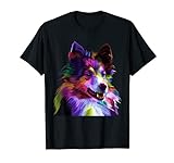 Sheltie Rough Collie buntes Pop Art Porträt Hundebesitzer T-Shirt