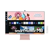 Samsung M8 Smart Monitor S32BM80PUU, 32 Zoll, VA-Panel, Bildschirm mit Lautsprechern, 4K UHD-Auflösung, Bildwiederholrate 60 Hz, 3-seitig Fast rahmenloses Design, inkl. Fernbedienung und Webcam, Rosa