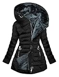 SIYAN Winterjacke Damen Warm Gefüttert Wintermantel a Elegant Parka Jacke Mit Kapuze Daunenjacke Langarm Baumwolle Steppjacke Winter Puffer Skijacke Outdoor Mantel,M-5XL(Noir,XXL)