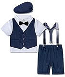 mintgreen Jungen Gentleman Kurzarm Hemd+Weste+Hose+Mütze Outfit Set, Royal Blau, 3-4 Jahre (Herstellergröße : 110)