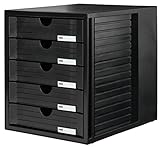 HAN Schubladenbox SYSTEMBOX mit 5 geschlossenen Schubladen für Unterlagen bis DIN C4, Schreibtisch oder im Schrank, inkl. Auszugsperre + Beschriftungsclip, möbelschonende Gummifüße, 1450-13, schwarz