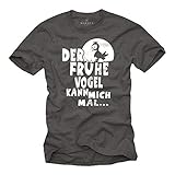 T-Shirts mit lustigen Sprüchen DER FRÜHE Vogel KANN Mich MAL Grau XL