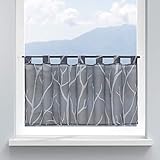 HongYa Scheibengardine Küche Voile Bistrogardine mit Schlaufen Transparente Gardine für Kleinfenster Äste Muster H/B 45/90 cm G