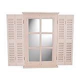 Vintage-Line Spiegel Karlum cremeweiß Wandspiegel Fensterläden Landhausstil Holz Lamellen