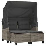 vidaXL Gartensofa 2-Sitzer mit Dach Hockern, Outdoor Sofa Gartenmöbel, Garten Lounge Set Terrasse, Terrassenmöbel Zweisitzer, Grau Poly R
