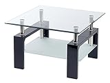 ts-ideen Design Wohnzimmer Couch Glastisch Glas Beistell-Tisch Edelstahl Holz Hochglanz Schwarz + 8 mm ESG Sicherheitsglas mit Ablage