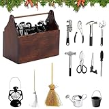 DASIAUTOEM Miniatur Werkzeug Set Wichtel, 14 Stück Kinder Wichtel Zubehör Weihnachten, Miniatur Wichtel Zubehör, Puppenhaus Werkzeugkasten, Werkzeugkoffer Wichtel Werkzeugkiste, Dekorative O
