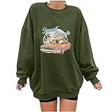 Damen Vintage Sweatshirts UK Sale Clearance, Ladies Chic O Neck Long Sleeve T-Shirt Herbst Print Bluse Tops Crewneck Lose Pullover Jumper Casual T Shirts Blusen, E-army Grün, 48