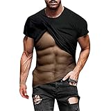 T-Shirt Top Bluse Männer Mode Lässig 3D Digitaldruck Muskeltraining Fitness Kurzarm (L,12- Schwarz)