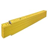 STABILA Zollstock Type 407, 2 m, gelb, metrische Skala, Winkelfunktion, Meterstab aus PEFC-zertifiziertem Holz, Stahlblechgelenke mit integrieter S
