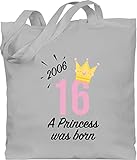 Shirtracer 16. Geburtstag - Sechzehn Mädchen Princess 2006 schwarz - Unisize - Hellgrau - Geschenk - WM101 - Stoffbeutel aus Baumwolle Jutebeutel lange Henkel