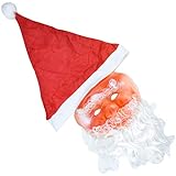 NATEE Nikolausmaske Weihnachtsmann Maske mit Glatt Weiß Bart, Weißer Augenbrauen, Inklusive Rot Xmas Mütze für Weihnachten, Karneval, Kostüm, Cosplay, Halloween, Party
