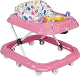 Royalde Lauflernhilfe Baby Walker Lauflernwagen Gehfrei Kindersitz Höhenverstellbar mit Spielzeug Funktionen Lenkrad und Hupe Pink