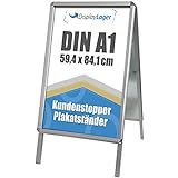 DisplayLager, Dänische Qualität - Kundenstopper Alu-Line Rondo inkl. 2 x APET für 2 Plakate (beidseitig) - Wetterfest Plakatständer Gehwegaufsteller Werbetafel (A1)