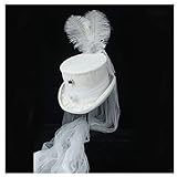 SHUERZI Männer Bowler-Hüte Winterhochzeit Zylinder Elfenbein Rockabilly Georgian Marie Antoinette 4 Größe Weiß Victorian Gothic Steampunk Hochzeit Zylinder (Color : White, Size : 57cm)