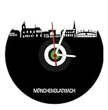 Wanduhr Mönchengladbach Skyline,schwarz-grün, Fußballuhr, hochwertige Acrylglasuhr Wanduhr mit Quarzwerk