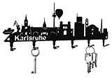 steelprint.de Schlüsselbrett/Hakenleiste * Skyline Karlsruhe * - Schlüsselboard Baden-Württemberg, Schlüsselleiste, Metall - 6 Haken