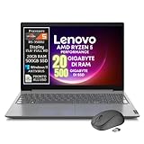 Lenovo Ryzen 5, Notebook-PC, 15,6 Zoll FHD Display, Cpu R5-3500U bis zu 3,7 GHz, 20 GB RAM, Ssd m2 500 GB, Windows 11 pro, gebrauchsfertiger Laptop + WLAN-Maus