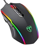 Holife Gaming Maus, 7200 DPI PC Maus mit RGB Beleuchtung/ 8 Programmierbaren Tasten/Feuer Tasten Optischer Sensor Wired Gaming Maus für pro Gamer, Schwarz