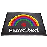 Personalisierte Regenbogen Fußmatte mit Wunschname / Wunschtext | Waschbar | rutschfest | Innen & Außen | (Regenbogen Pfote)