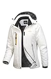 Libin Winterjacke Damen Warm Gefüttert Skijacke Outdoorjacke Damen Wasserdicht Atmungsaktiv Wanderjacke Übergangsjacke Reitjacke mit Abnehmbarer Kapuze und Reißverschlusstaschen Weiß, XL