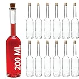 casavetro 12 leere Glasflaschen 200 ml OPI mit Spitzkorken Verschluss 0,2 Liter Likörflaschen Schnapsflaschen Essigflaschen Ölflaschen(12 x 200 ml)