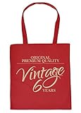 Witzige Geschenk-Tasche zum 60.Geburtstag Verpackung : Original Premium Quality Vintage 60 Years - Stofftasche Sprüche 60 Jahre - Baumwolltasche Farbe: