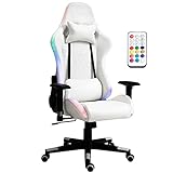 Vinsetto Gaming Stuhl mit RGB LED-Beleuchtung ergonomischer Bürostuhl Drehstuhl mit Kissen Rückenlehne verstellbar Kunstleder Weiß+Schwarz 68 x 68 x 126-136 cm