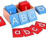 Hicollie Buchstaben sensorische Sandpapier Bretter Alphabete Spielzeug Pädagogisches Holzspielzeug Rot und Blau Buchstaben Karte für Kleinkinder - Montessori Spielzeug