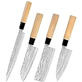 XYJ Messerset Filetiermesser Edelstahl Sashimi Sushi Messer Nakiri Slicing Kochmesser Geätztes Muster Küchenmesser Set