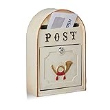 Relaxdays Briefkasten antik, Western Vintage Style, Shabby-Chic, Posthorn-Relief, Metall, HxBxT: 30 x 20 x 8 cm, beige
