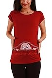 Coming Soon - Lustige witzige süße Umstandsmode mit Motiv Umstandsshirt für die Schwangerschaft T-Shirt Schwangerschaftsshirt, Kurzarm (Weinrot, Medium)